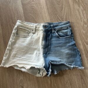 RSQ Cream and Blue Jean Shorts Distressed Cut-Off Style
